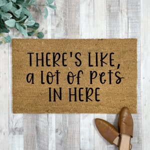 Pet Doormat, Gift for Pet Parents, Lots of pets, Funny Welcome Mat, Funny Doormat, dog welcome mat, cat gifts for women, dog lover gifts