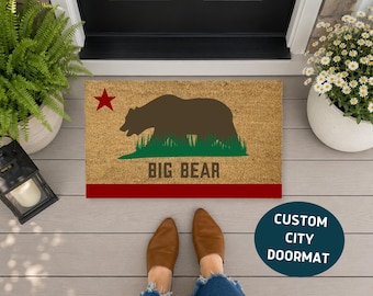 Personalized California Bear Flag Doormat, Custom City Welcome Mat, Golden State Decor