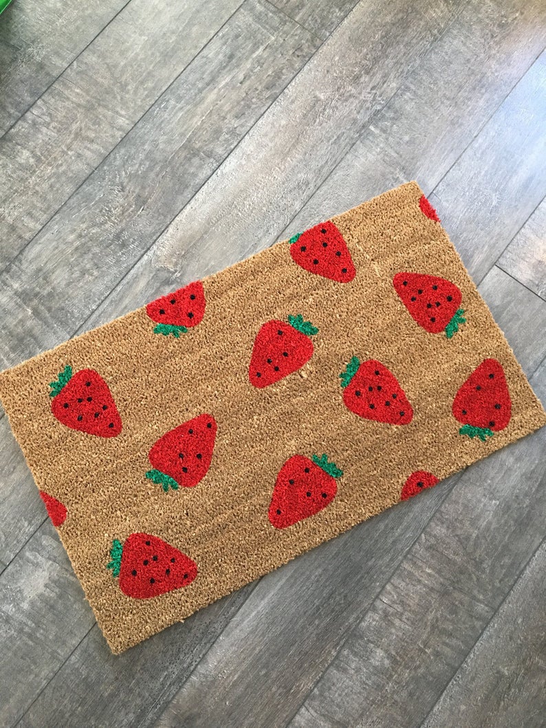 Strawberry Doormat / Custom Mat / Spring Doormat / Etsy