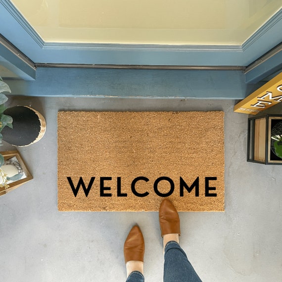 Farmhouse Buffalo Check Door Mat - Durable Coir Welcome Mats for Outdoor -  Layered Look Outdoor Mat - Cute Front Door Mats for Outdoor, Indoor, Porch