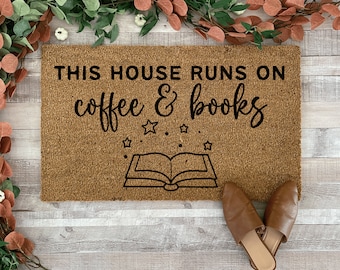 Book Doormat, Funny Doormat Outdoor, Book Lover gift, Coffee Gift, Doormat Layering Rug, Entryway Rug for porch, Bookish Gift, Bookish Decor