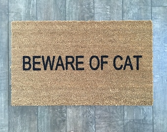 Beware Of Cat, Doormat Cat, Funny Animal Doormat, Rude Door Mat, Doormat Funny, Welcome Mat Cat, New Cat Gifts, Nickel Designs, Cat Mom Gift
