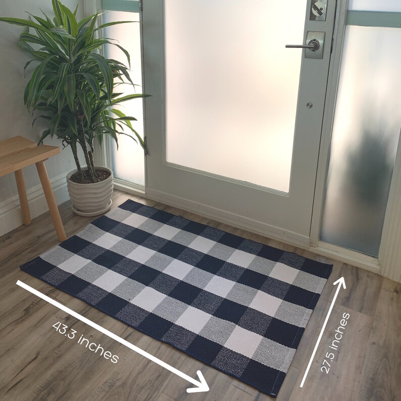 Oversized Navy Buffalo Check Entry Rug / Doormat Layering Rug Etsy