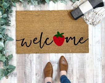 Strawberry Welcome Mat, Summer Doormat Cute, Colorful Doormat for Spring, Art Strawberry Decor, Gift for Gardener, Strawberry Gift for girl