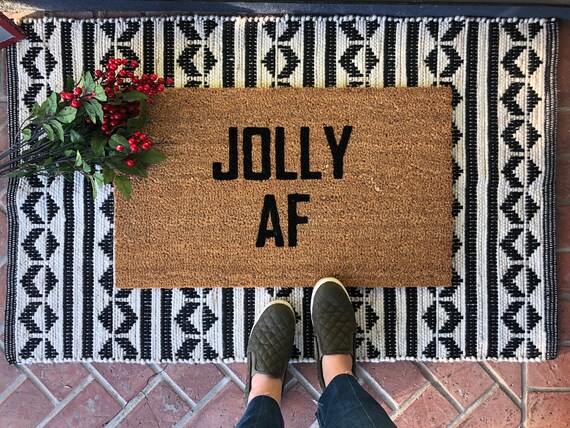 Jolly Af Doormat Welcome Mat Christmas Doormat Winter Etsy
