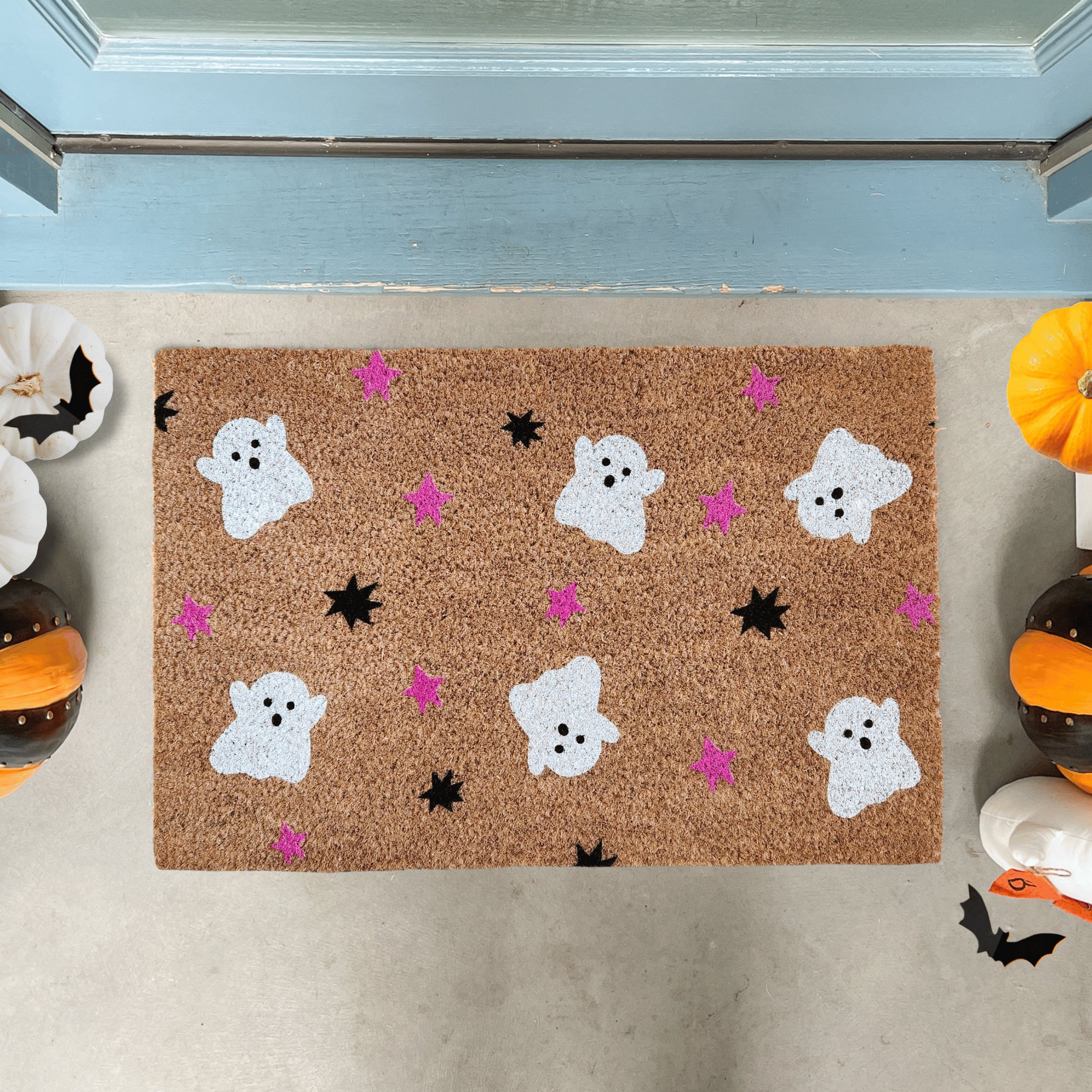 Discover Pink Halloween Front Doormat, Ghost Welcome Mat