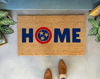 Tennessee HOME Coir Doormat with State Flag Heart, Welcome Mat available in 3 Sizes