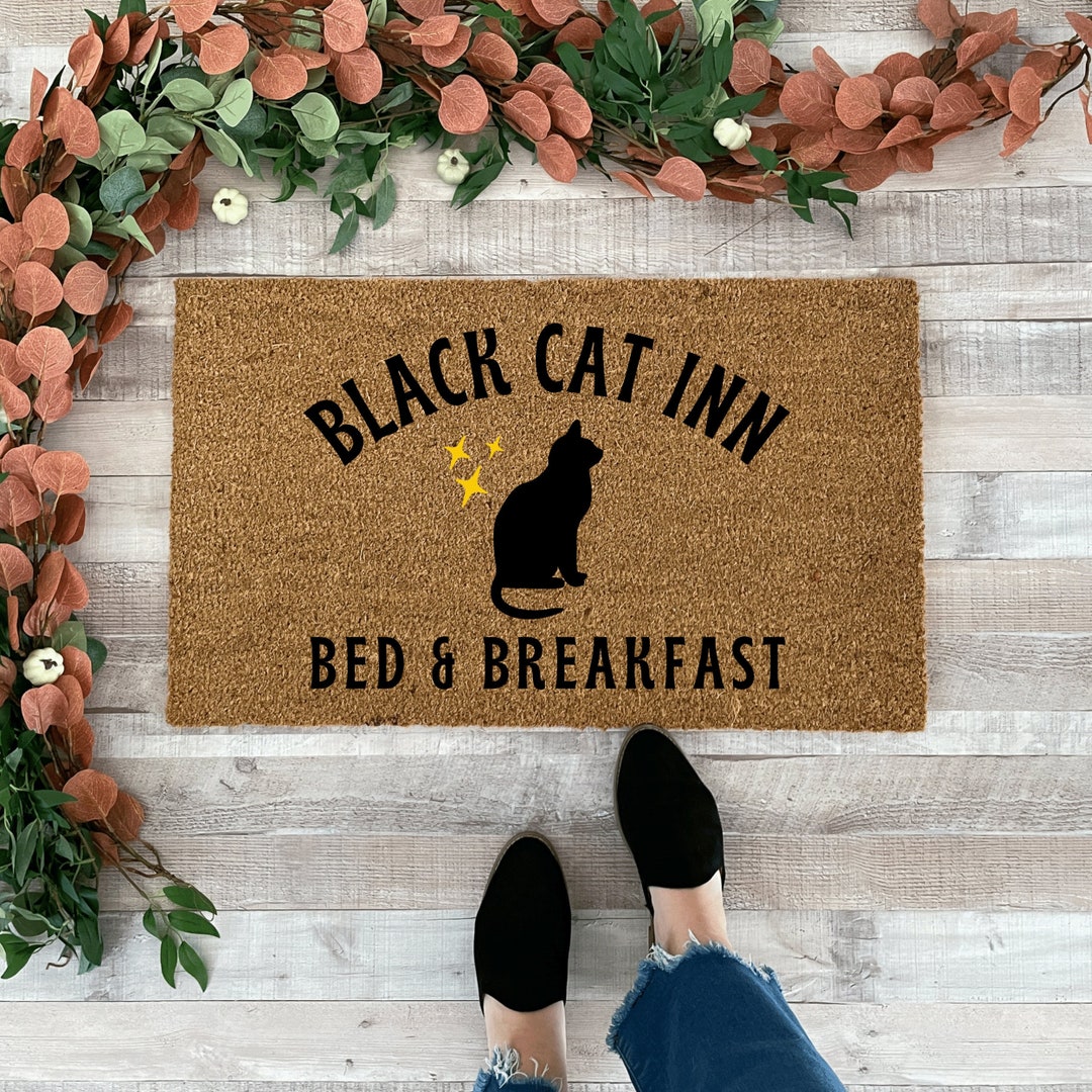 Cat Doormat Outdoor, Black Cat Doormat, Halloween Doormat for Front