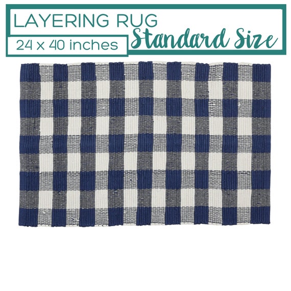 Navy Blue Area Rug, Navy Rug, Rag Rug, Navy and Cream Rug, Buffalo Plaid, Scatter Rug, Doormat Layering Rug, Farmhouse Rug, Summer Rug