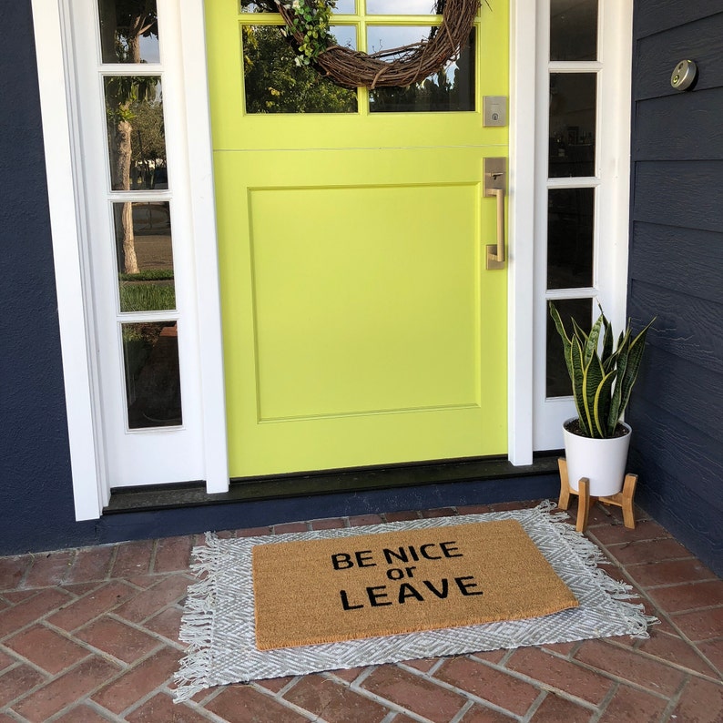 Be Nice Or Leave Doormat, Funny Doormat Outdoor, Housewarming Doormat, Rude Door Mats, New Home Gift for couple, Front Door Mat, Doormat rug image 2