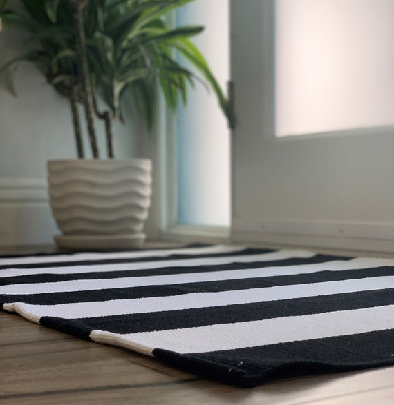 Oversized Entry Rug, Doormat Layering Rug, Striped Rug, Large Accent Rug,  Black and White Area Rug, Striped Doormat Rug, Rug for Front Porch 