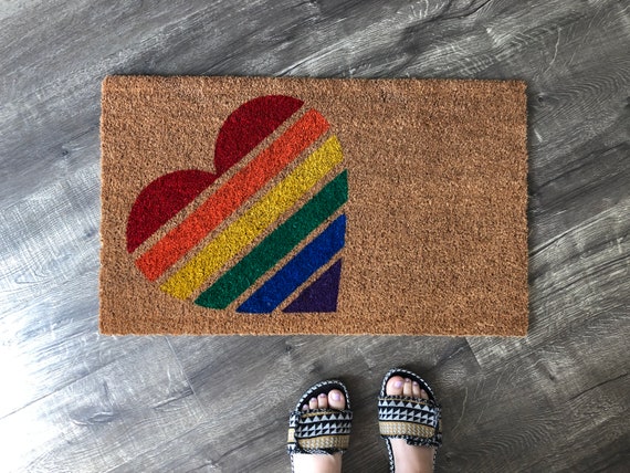 Gay Pride Doormat Lgbt Wedding Gift Pride Heart Outdoor Doormat Housewarming Gift Newlywed Doormat Unique Gift Gay Doormat