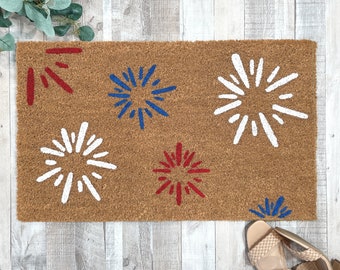 Felpudo de verano, Felpudo del 4 de julio, Felpudo para exteriores, Decoración para fiestas de verano, Felpudo estampado, Decoración en rojo, blanco y azul, Felpudo del 4 de julio