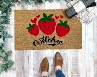Strawberry Doormat for Summer, Colorful Doormat for Spring, Strawberry Decor, Gift for Gardener, Outdoor Door Mat Red, Cute Welcome Mats