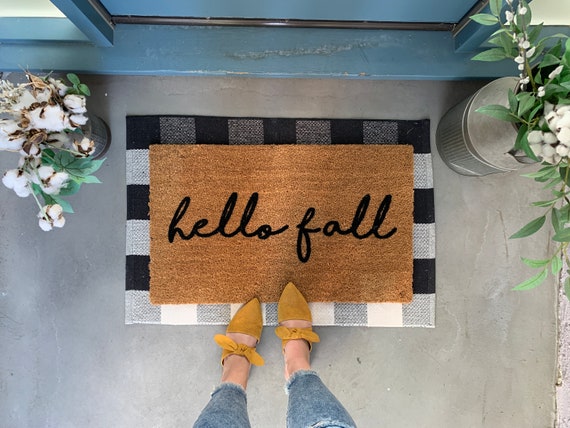 Hello Fall Doormat Welcome Mat Hey Pumpkin Thanksgiving Etsy