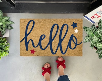 Star Doormat Summer, Fourth of July Doormat Outdoor, Summer Porch Decor, Red White and Blue Decor, 4th of July Doormat, Summer Door Mat