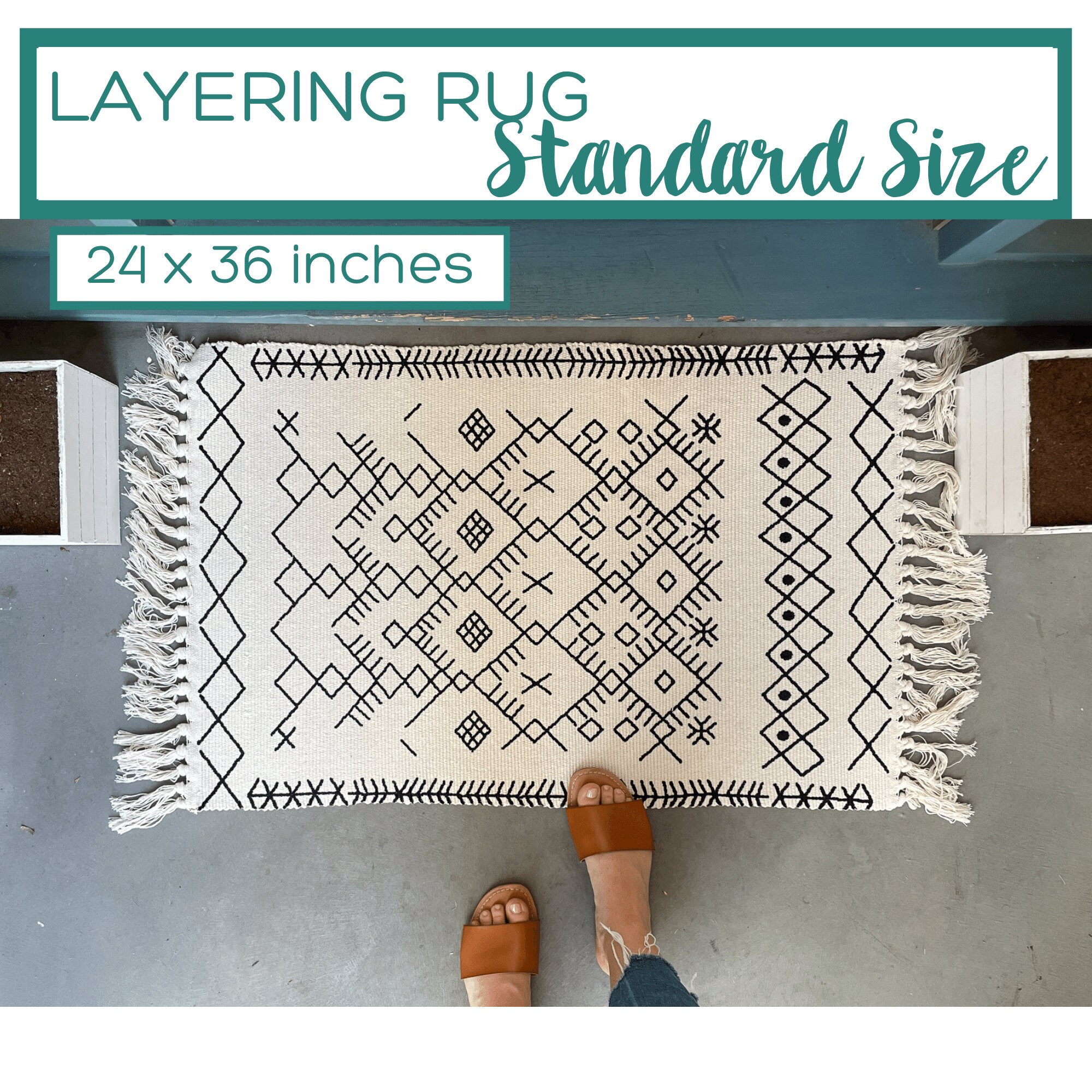 Black and White Accent Rug / Boho Area Rug / Doormat Layer Rug Etsy