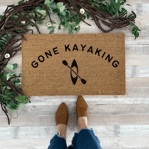 Kayak Gifts, Christmas Gift Kayaking, Gone Kayaking, Sports Door Mat, Front Door Mat, Kayak gift ideas, Kayak fishing, Doormats Outdoor