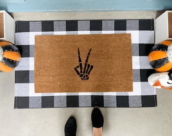 Skeleton Doormat, Halloween door mat, Peace Sign Doormat, Halloween Doormat, Halloween Decor outdoor, Skeleton Decorations, Scary Decor