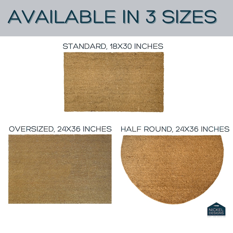 Pode incluir: Tr&ecirc;s tapetes de porta em tamanhos diferentes: padr&atilde;o, 18x30 polegadas, grande, 24x36 polegadas e meio-c&iacute;rculo, 24x36 polegadas. Todos os tapetes s&atilde;o feitos de fibra de coco marrom.