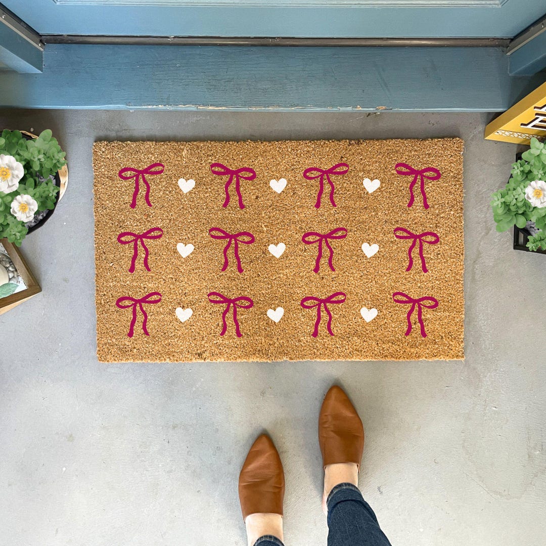 Pink Bow Doormat Outdoor, Cute Door Mat, Heart Doormat, Birthday Gift ...