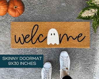 Felpudo estrecho, felpudo de Halloween, felpudo pequeño, felpudo de fantasma, felpudo de bienvenida pequeño, alfombra de capas para casita de juegos, felpudo para porche pequeño