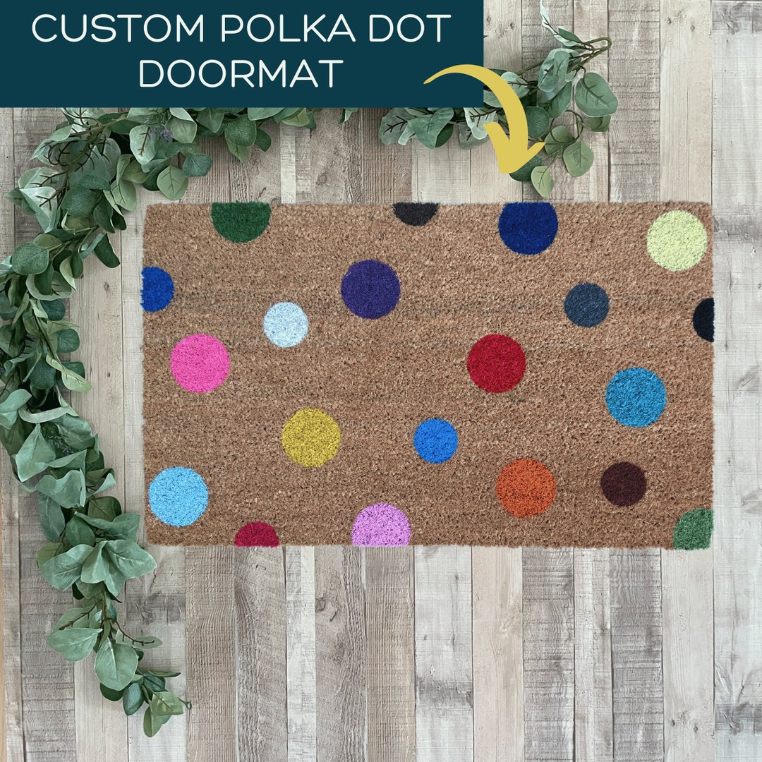 Polka Dot Doormat, Custom Door Mat, Rainbow Doormat, Cute Doormat