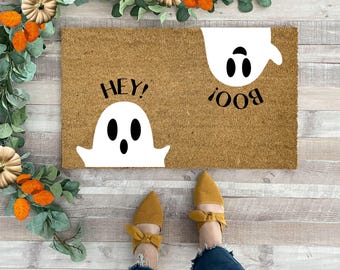 Hey Boo Ghost Coir Doormat, Cute Halloween Welcome Mat