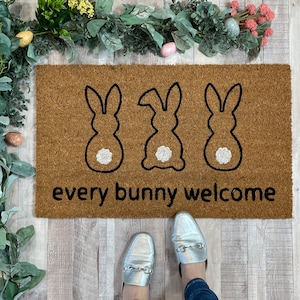 Every Bunny Welcome, Easter Doormat, Funny Bunny, Outdoor Welcome Mat, Spring Doormat, Doormat Layering Rug, Easter Bunny Doormat, Large Mat