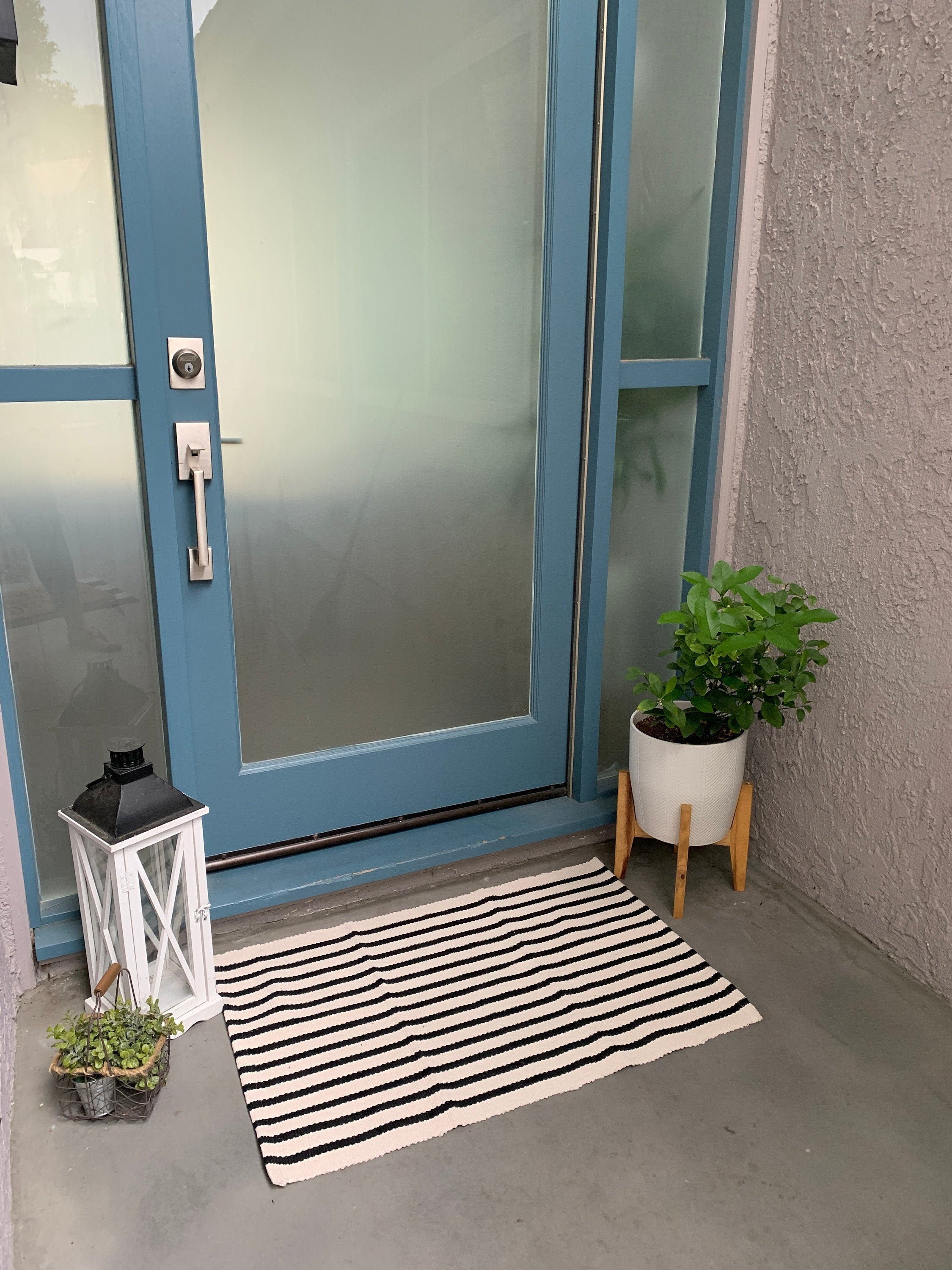 Black and White Striped Rug / Doormat Layering Rug / Small Etsy