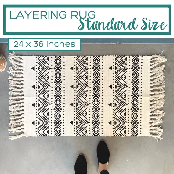 Black and White Striped Rug / Doormat Layering Rug / Small Accent