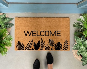 Tropical Leaves Doormat Plant, Plant Decor, Summer Doormat Large, Modern Doormat Outdoor, Housewarming gift, Birthday gift for plant lover