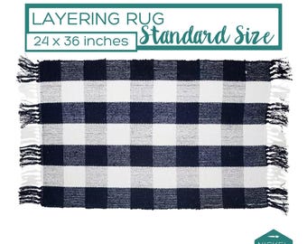 Navy Blue and White Rug, Buffalo Plaid Rug, Doormat Layering Rug, Accent Rug for 4th of July, Layered Doormat, Entryway rug Summer
