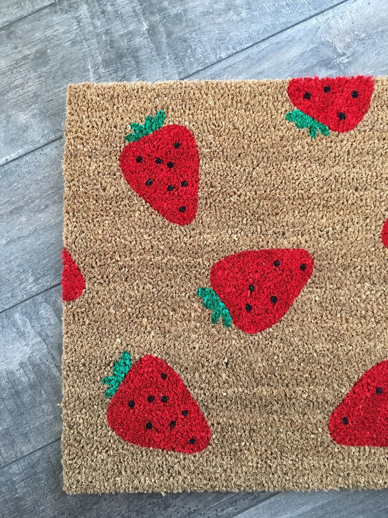 Strawberry Doormat / Custom Mat / Spring Doormat / Etsy