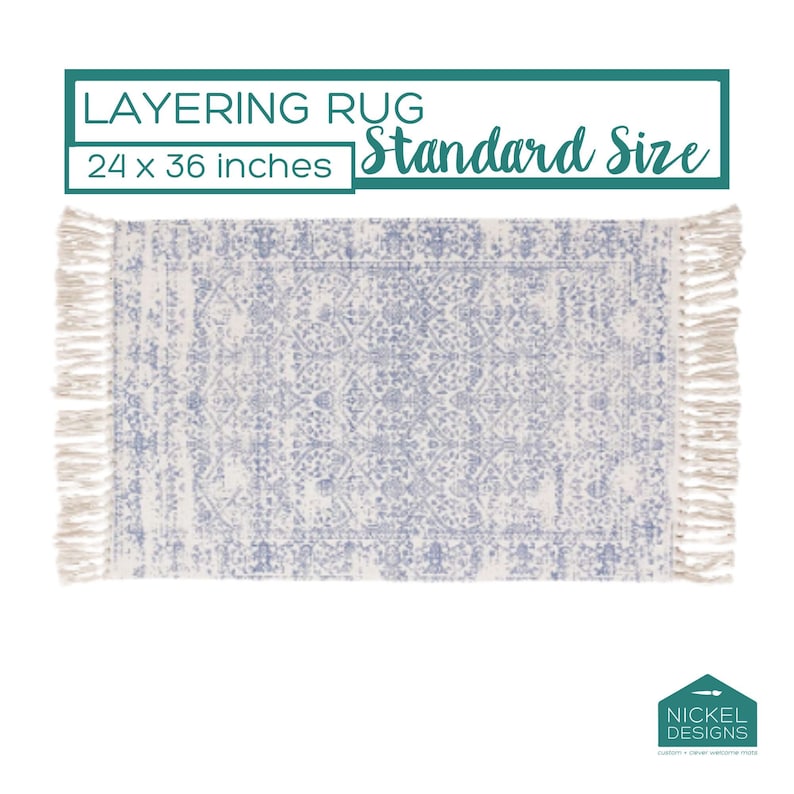Blue Area Rug, Vintage Style Rug, sky Blue and Cream Rug with Fringe, Small Scatter Rug, Doormat Layering Rug, Entry Way Rug for Spring image 1