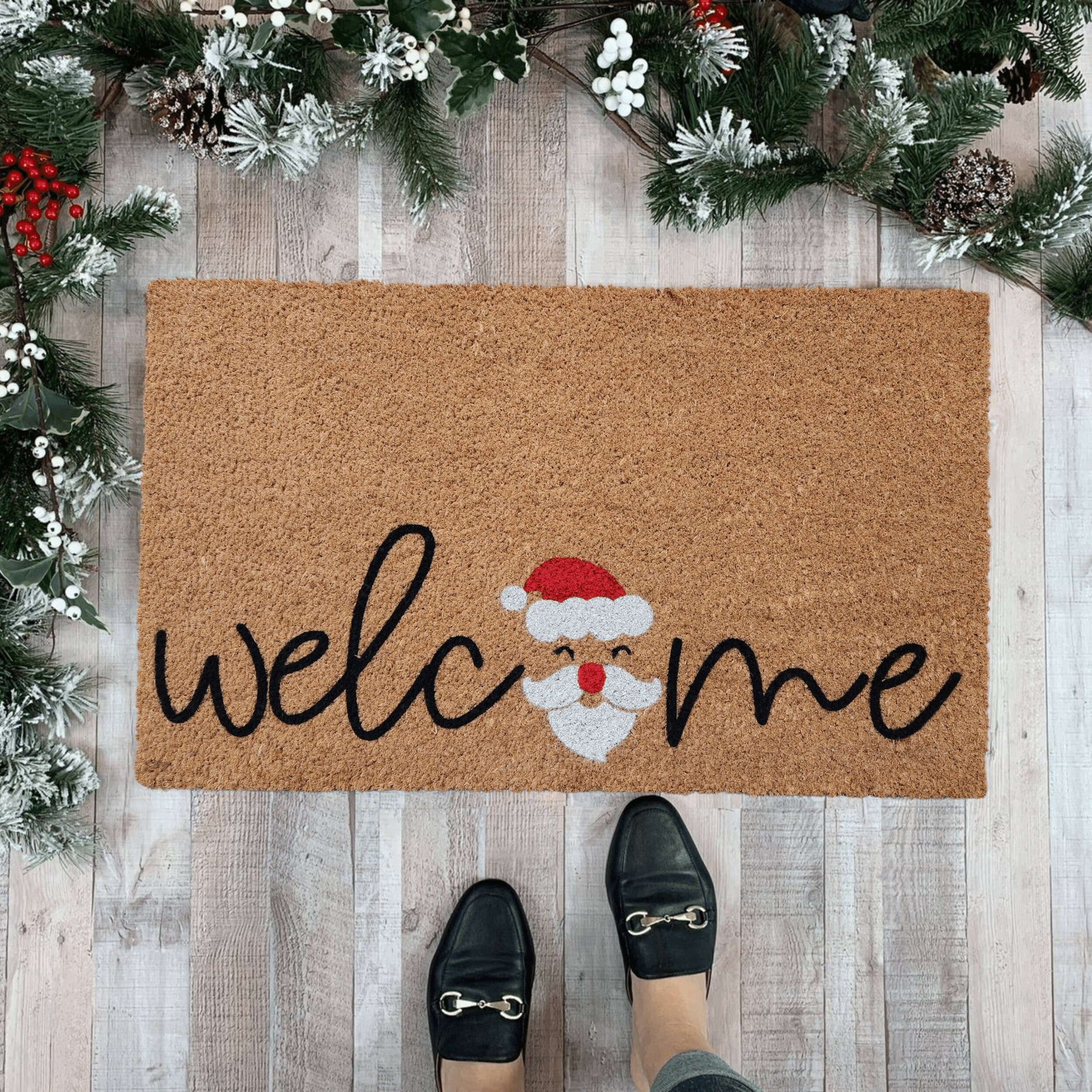 Santa Doormat, Winter Doormat, Christmas Doormat Reindeer, Holiday Door Mat,  Santa Door Decor, Doormat for Front Porch, Doormat Layering Rug