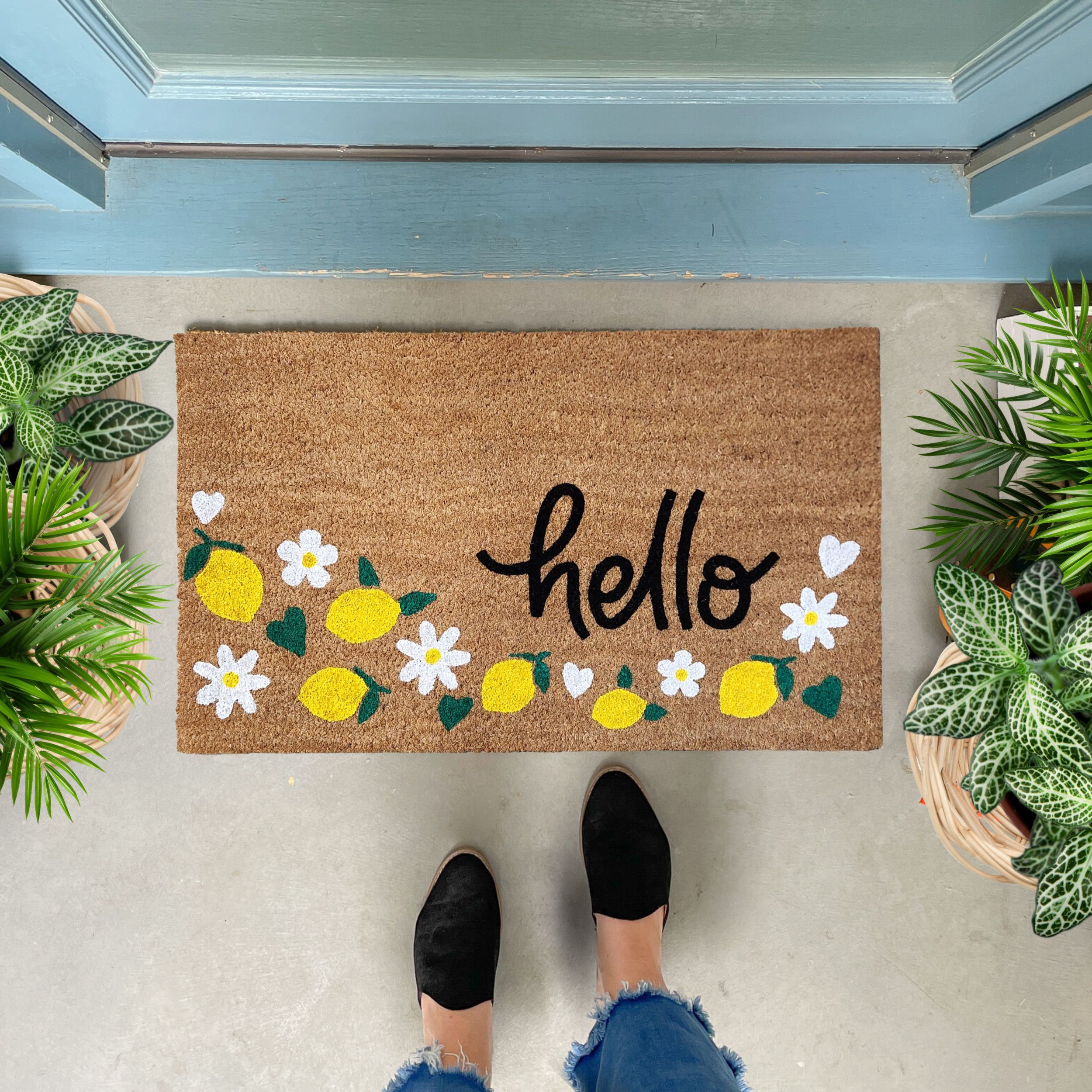 Lemon Doormat Outdoor Welcome Mat, Flower Door Mat, Housewarming