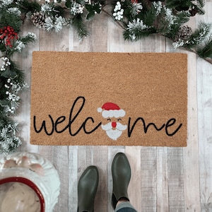 Santa Doormat, Winter Doormat, Christmas Doormat, Patio Decor, Holiday Door Mat, Santa Door Decor, Doormat for Front Porch, Doormat Layering