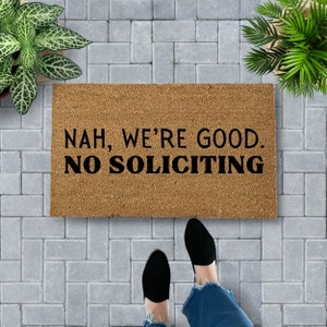 No Soliciting Doormat Funny, New Home Gift, Rude Doormat, No soliciting sign, Funny Gift for Friend, Large Doormat Outdoor Rug for porch