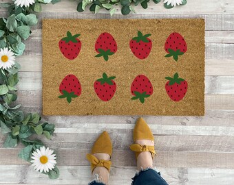 Colorful Strawberry Doormat, Doormat for Spring, Strawberry Porch Decor, Cute Doormat Outdoor, Gift for Gardener