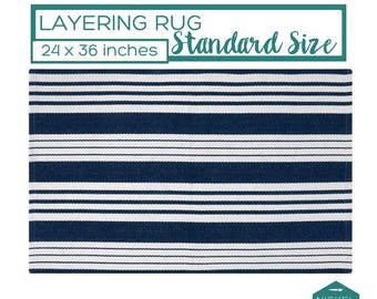 Navy Blue Striped Layering Rug, Patriotic Porch Rug, Summer Entryway Accent Rug, Blue and White Doormat Layering Rug