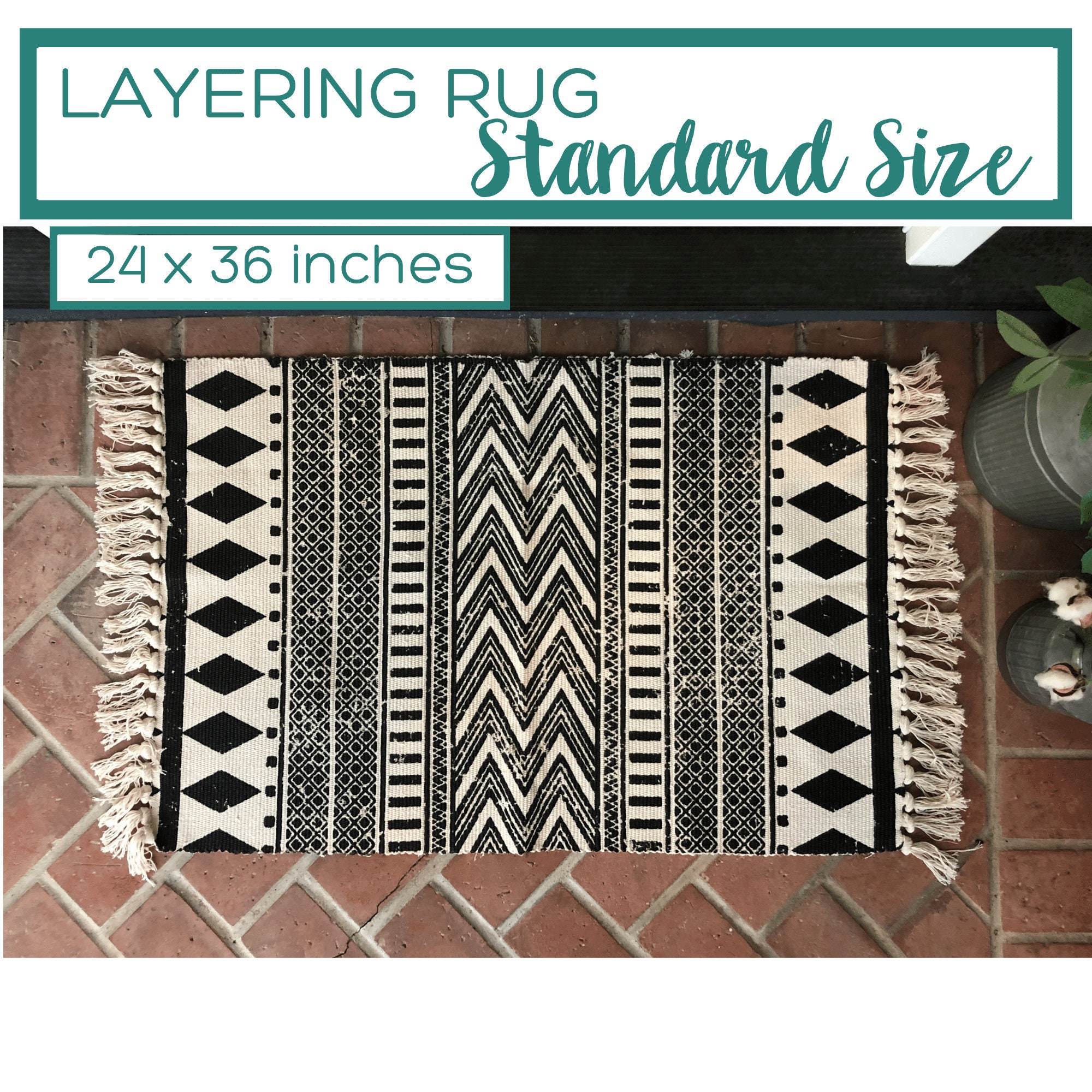 Black and White Striped Rug / Doormat Layering Rug / Small Accent Rug /  Boho Area Rug / Layered Doormat / Modern Doormat / Outdoor Entry Rug 