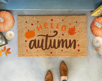 Pumpkin Doormat Hello Autumn, Fall Doormat Large, Fall Door Decor, Thanksgiving Doormat, Coir Doormat Outdoor, Fall Welcome Mat for Porch