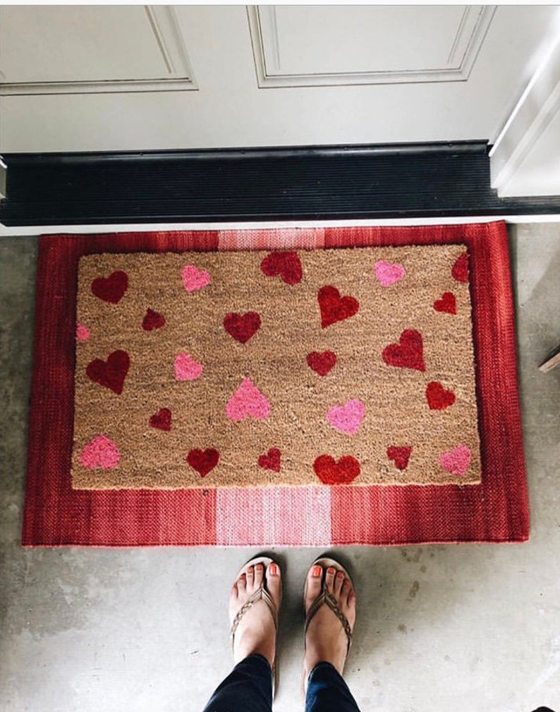 Heart pattern doormat / Custom Doormat / Valentines Doormat / Etsy