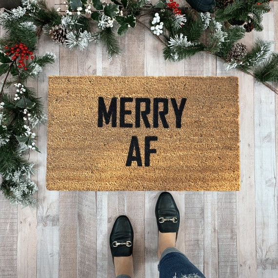 MERRY AF Doormat, Holiday Front Porch Decor, Christmas Doormat, Winter Door mat, Funny Door Mat, Holiday Welcome Mat, Christmas Rug
