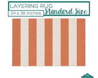 Burnt Orange Striped Layering Rug, Fall Porch Rug, Woven Doormat Layering Rug