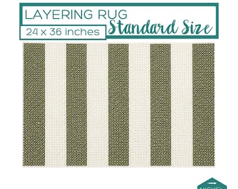 Olive Green Striped Layering Rug, Woven Porch Rug, Doormat Layering Rug
