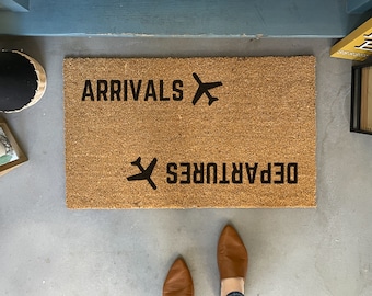 Funny Doormat Outdoor, Arrivals Departures Door Mat, New Home Gift for Pilot, Welcome Mat Funny, Modern Welcome Mat, Airplane Front Door Mat