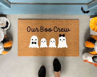 Halloween Doormat Custom, Ghost Doormat, Halloween Decor Outdoor, Halloween Decor for porch, Family Doormat, Halloween Welcome Mat