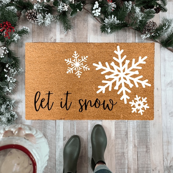 Let It Snow Doormat, Winter Doormat, Snowflake Doormat